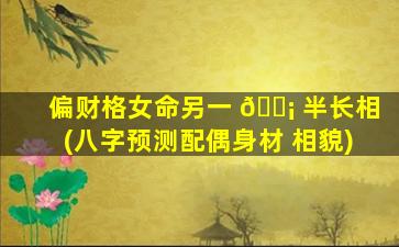偏财格女命另一 🐡 半长相(八字预测配偶身材 相貌)